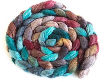 Superfine Merino/Silk Roving - Handpainted Spinning or Felting Fiber, 4 Ounces, Quiet Contrast