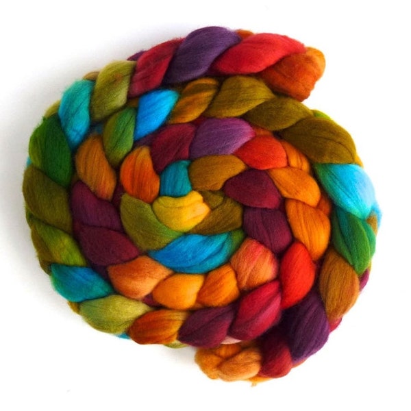 Rambouillet Wool Hand Spinner's Roving - Hand Painted Colorway, Summer Palette