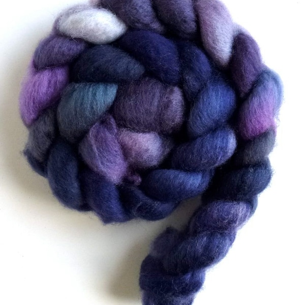 BFL Wool Roving - Hand Painted Spinning or Felting Fiber, Violets Rags and Bone