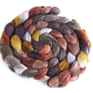 Superfine Merino/Silk Roving - Handpainted Spinning or Felting Fiber, 4 Ounces, Corduroys with Boots