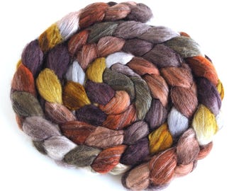 Superfine Merino/Silk Roving - Handpainted Spinning or Felting Fiber, 4 Ounces, Corduroys with Boots