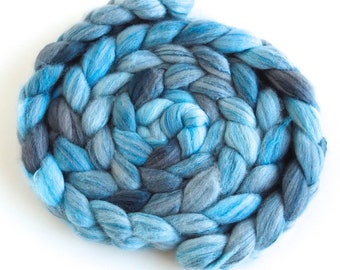 Fine Polwarth/Cultivated Silk Roving - Hand Spinning or Felting Fiber, Baby Blue