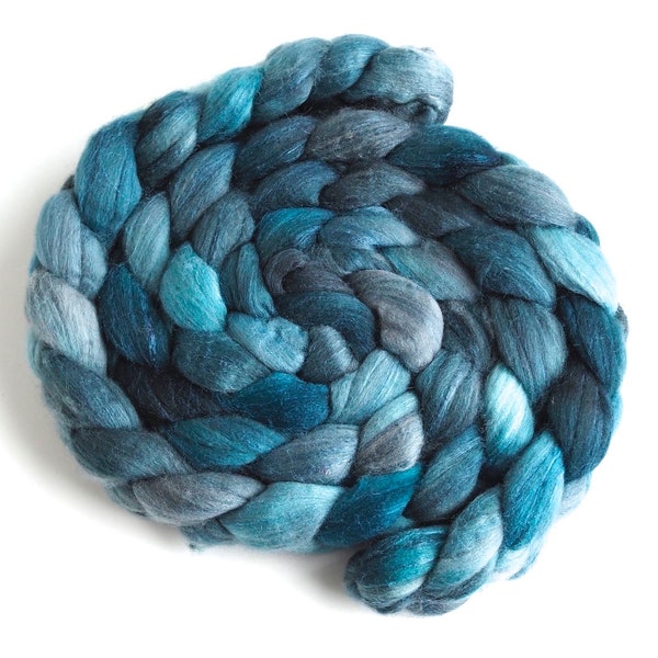 Rambouillet/Silk Roving - Handpainted Spinning or Felting Fiber, 4 Ounces, Always Blue