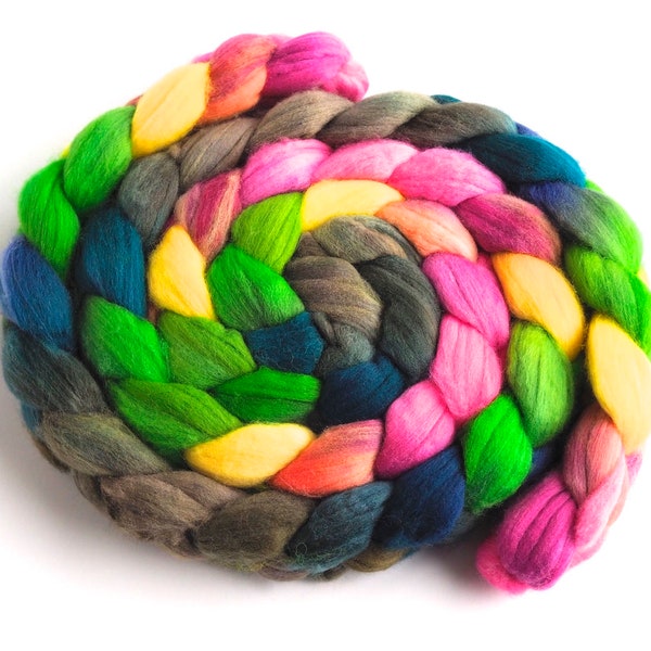 Rambouillet Wool Hand Spinner's Roving - Hand Painted Colorway, Bursting Forth