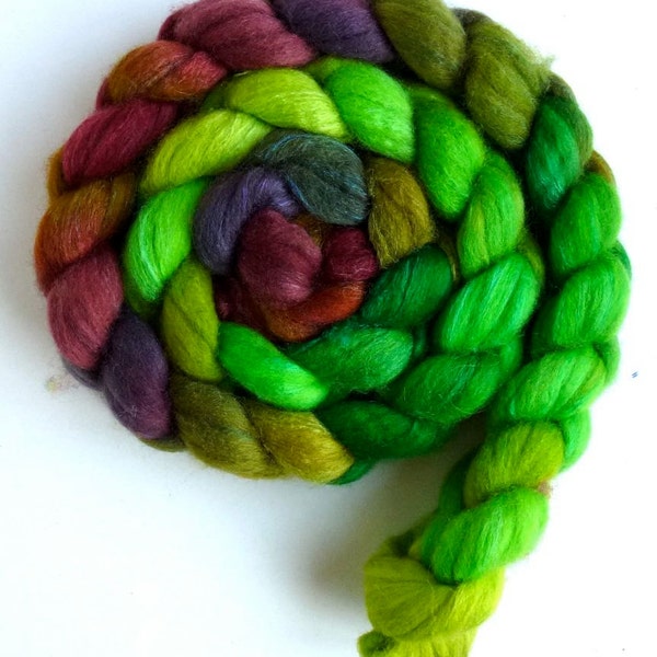 SALE!!! Polwarth/Silk Roving - Handpainted Spinning or Felting Fiber, Green Hornet