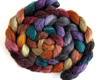 Polwarth/Silk Roving - Handpainted Spinning or Felting Fiber, African Sunset