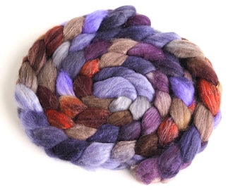 Polwarth/Silk Roving - Handpainted Spinning or Felting Fiber, Layers of Darkness