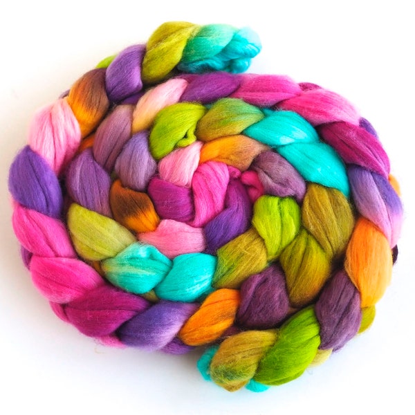 Rambouillet Wool Hand Spinner's Roving - Hand Painted Colorway, Spring Bustle