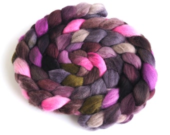 Fine Polwarth Roving - Hand Painted Spinning Fiber, 4 Ounces, Tulips in the Dark