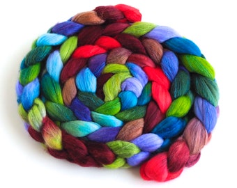 American Merino/ Cultivated Silk Roving (Top) - Handpainted Spinning or Felting Fiber, One Bright Poppy