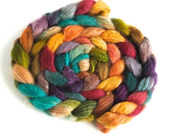 Mixed BFL/Silk Roving - Handpainted Spinning or Felting Fiber, Variation on Festifall