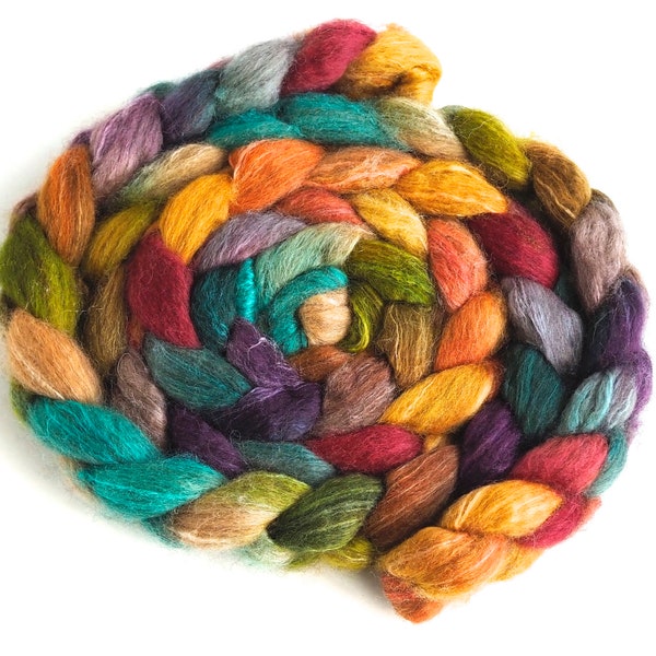 Mixed BFL/Silk Roving - Handpainted Spinning or Felting Fiber, Festifall