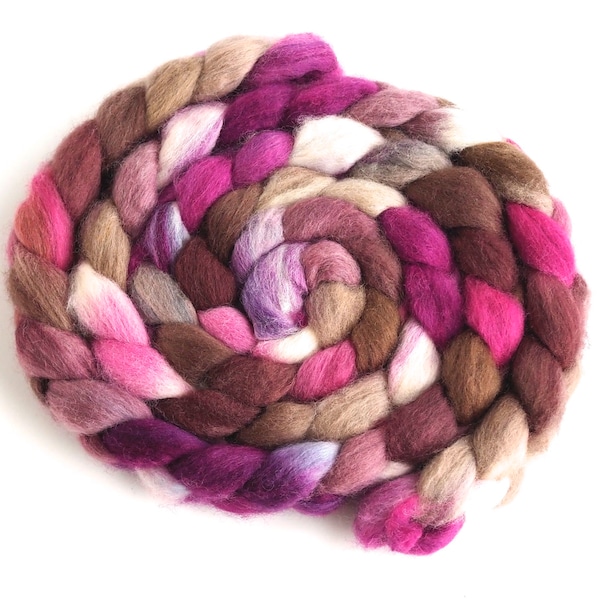 Falkland Wool Roving - Hand Dyed Spinning and Felting Fiber, 4 Ounces, Stone and Amethyst