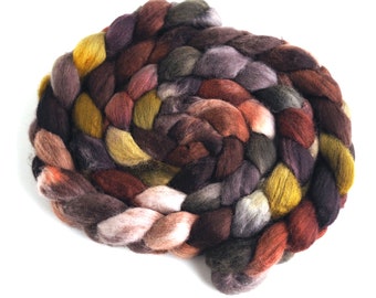 Fine Polwarth Roving - Hand Painted Spinning Fiber, 4 Ounces, Corduroys with Boots