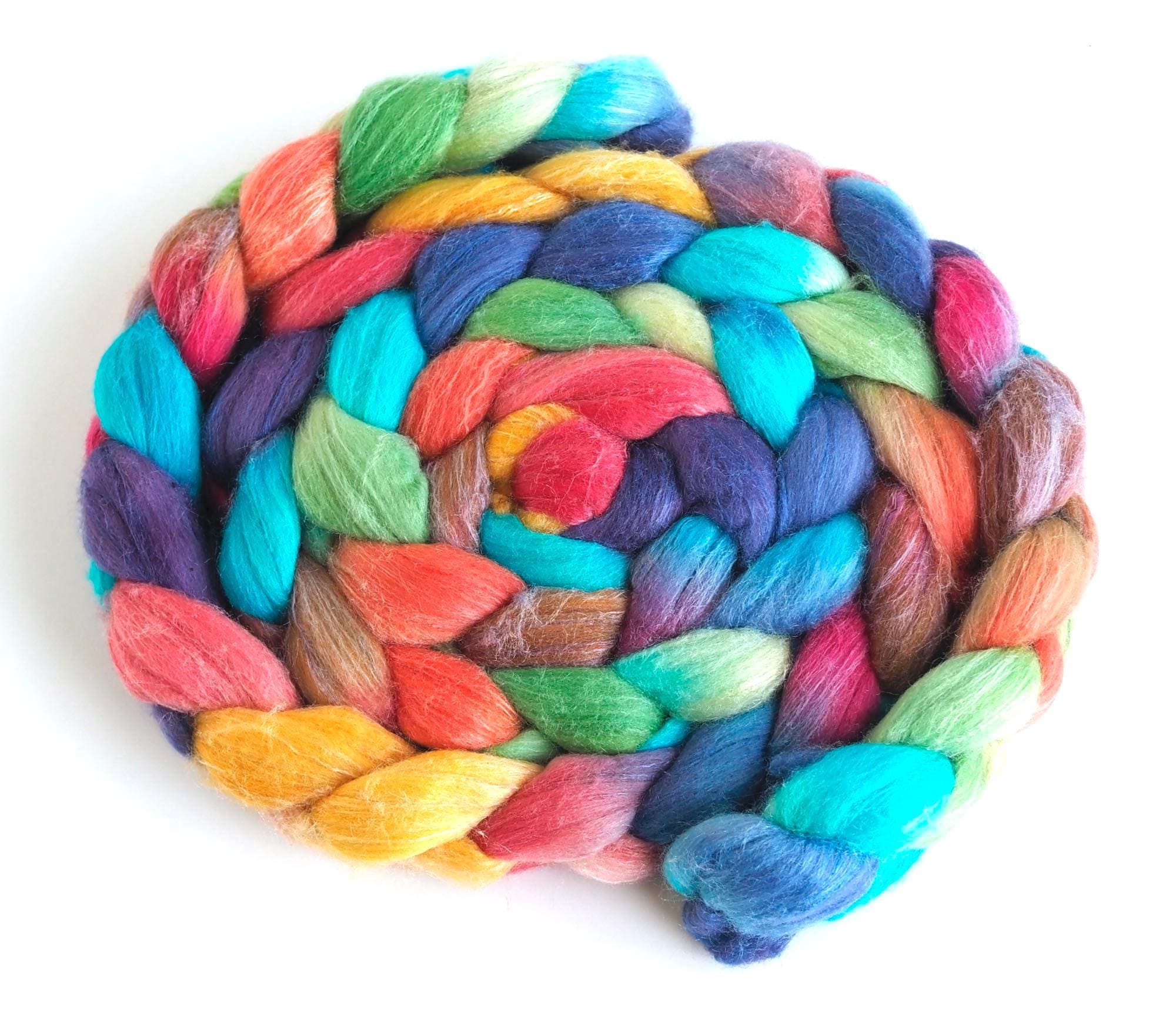 Rambouillet/Silk Roving - Handpainted Spinning or Felting Fiber, 4 Ounces, Boisterous Theatre