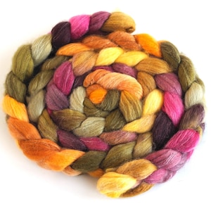 Polwarth/Silk Roving - Handpainted Spinning or Felting Fiber, Golden Petals