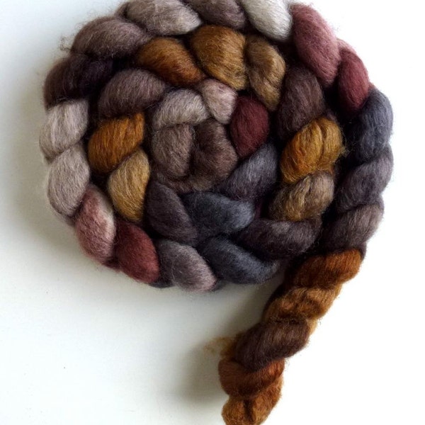 Mixed BFL/ Silk Roving - Hand Painted Spinning or Felting Fiber, Treek Trunks Brown