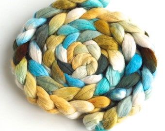 Organic Merino Wool, Hand Spinning Roving - Hand Dyed, Hand-Painted, Unfolding Landscape