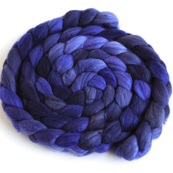 American Merino/ Cultivated Silk Roving (Top) - Handpainted Spinning or Felting Fiber, Bright Violet