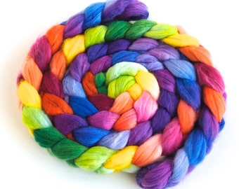 Superwash Merino/Nylon Roving - Handpainted Spinning Fiber, Rainbow Palace