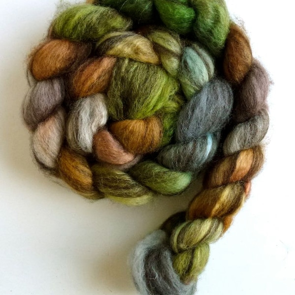 Mixed BFL Wool Roving, Hand Painted Spinning or Felting Fiber, 4 ounces, Grey Reflections