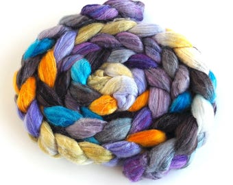 Merino/Superwash Merino/Silk Roving - Fibra de hilado pintada a mano, 4 onzas, sin luz solar