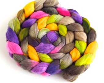 Rambouillet Wool Hand Spinner's Roving - Hand Painted Colorway, Spring Loves Caprice