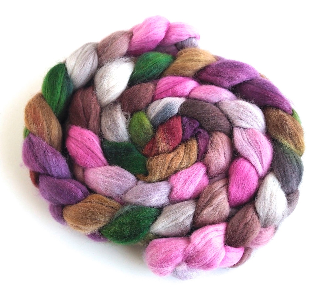 Corriedale Wool Roving Hand Dyed Spinning and Felting Fiber, Pink