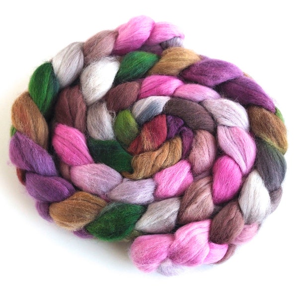Corriedale Wool Roving - Hand Dyed Spinning and Felting Fiber, Pink Paisley