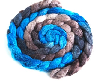 Superfine Merino/Silk Roving - Handpainted Spinning or Felting Fiber, 4 Ounces, Lonely, Crazy, and Blue