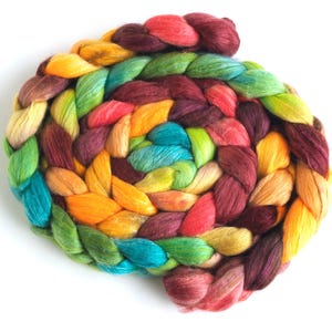 American Merino/ Cultivated Silk Roving (Top) - Handpainted Spinning or Felting Fiber, Sunflower Frolic