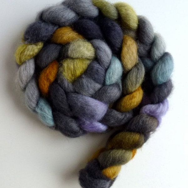 Mixed BFL/ Silk Roving - Hand Painted Spinning or Felting Fiber, Midnight Adoration