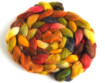 BFL/Silk Roving - Handpainted Spinning or Felting Fiber, Perfect Moment