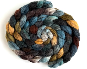 Blandad BFL-ullroving, handfärgad spinn- eller tovningsfiber, 115 g, överdragsbyxor och flanell