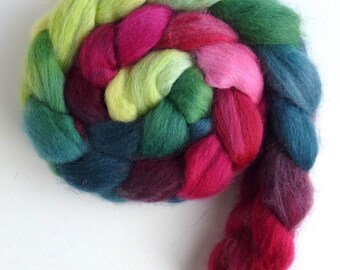 Corriedale Wool Roving - Hand Painted Spinning or Felting Fiber, Coleus