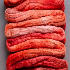 Mixed BFL Wool Roving, Hand Painted Spinning or Felting Fiber, Orange Sweater