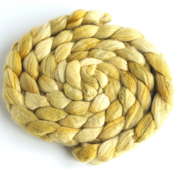 Polwarth/Silk Roving - Handpainted Spinning or Felting Fiber, Pale Gold