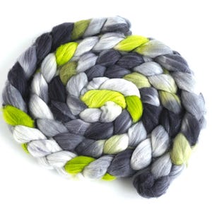 Superwash Merino/Nylon Roving - Handpainted Spinning Fiber, Slate and Chartreuse