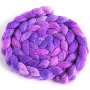 Polwarth/Silk Roving - Handpainted Spinning or Felting Fiber, Soft Heliotrope
