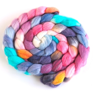 Polwarth/Silk Roving - Handpainted Spinning or Felting Fiber, Frosted Daybreak
