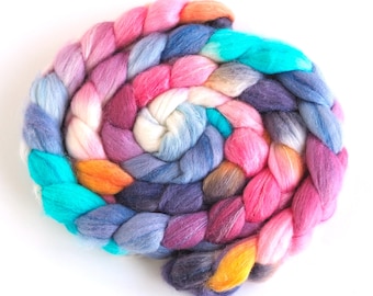 Polwarth/Silk Roving - Handpainted Spinning or Felting Fiber, Frosted Daybreak