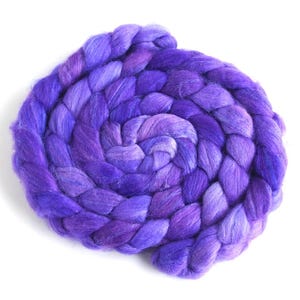 Polwarth/Silk Roving - Handpainted Spinning or Felting Fiber, Tour de Fleece, Pulling Purple