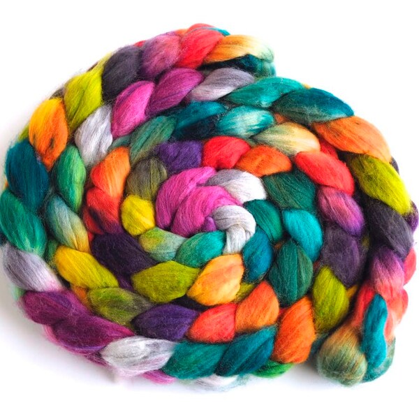 Superwash Merino/Nylon Roving - Handpainted Spinning Fiber, Tropical Harmony