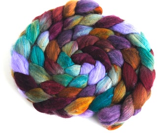 Fine Polwarth/Cultivated Silk Roving - Hand Spinning or Felting Fiber, Olive Medley