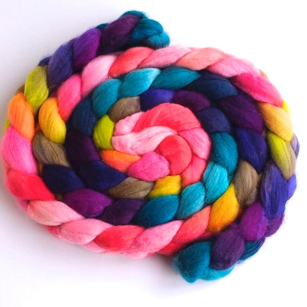 IRREGULAR: Organic Polwarth Roving - Hand Painted Spinning Fiber, Spring Parade