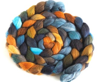 Corriedale Wool Roving - Hand Dyed Spinning and Felting Fiber, Cool Soil, Blue Sky
