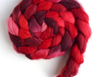 Merino/ Silk Roving (Top) - Handpainted Spinning or Felting Fiber, Heart of Hearts