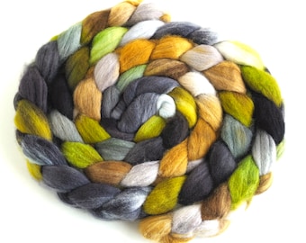 Fine Polwarth Roving - Hand Painted Spinning Fiber, 4 Ounces, Liken to Lichen