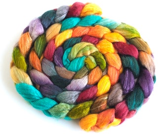 BFL/Silk Roving - Handpainted Spinning or Felting Fiber, Festifall