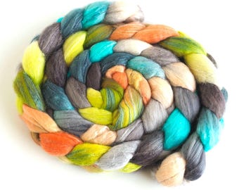 Superfine Merino/Silk Roving - Handpainted Spinning or Felting Fiber, 4 Ounces, Smooth Sailing